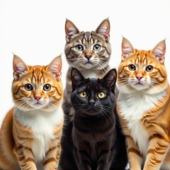 Close-up of different breeds of cats on white background, domesticated, animal kingdom, adorable