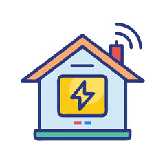 Smart Home Energy Efficiency Icon: Connected House with Lightning Bolt