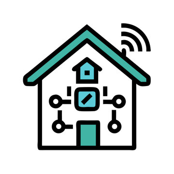recommend clip art: Minimalist Teal Birdhouse Logo Design Isolated on Black Background