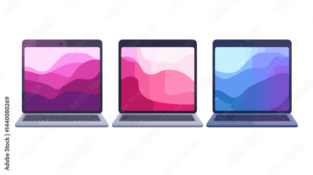 Poster three laptops with abstract gradient backgrounds