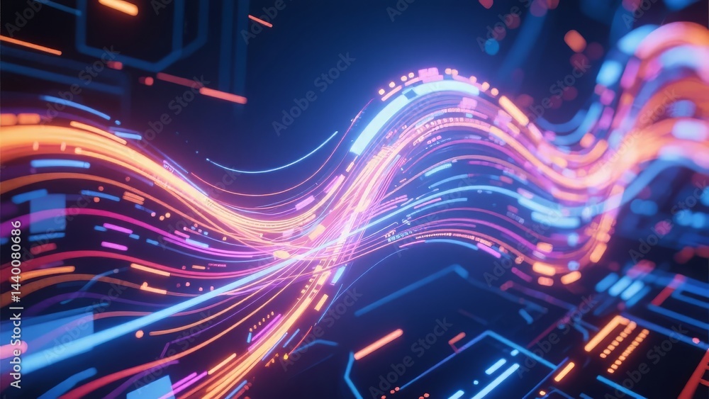 Fototapete abstract representation of data flow in a futuristic setting