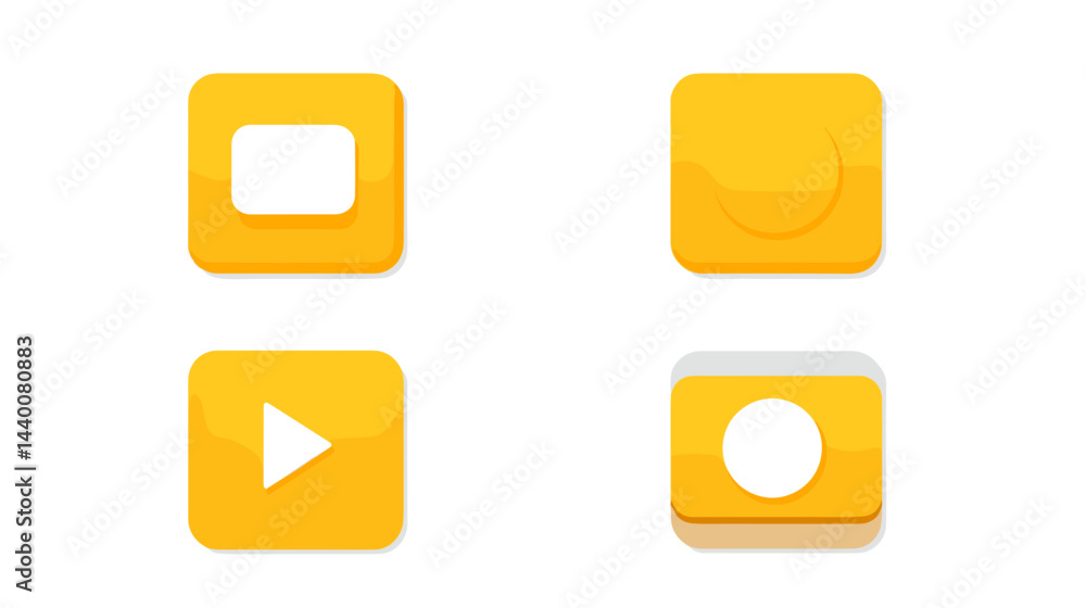 Poster yellow square buttons with play pause and stop icons