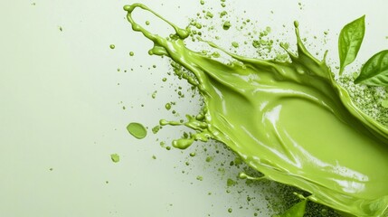 A green paint splatter with a leaf on it