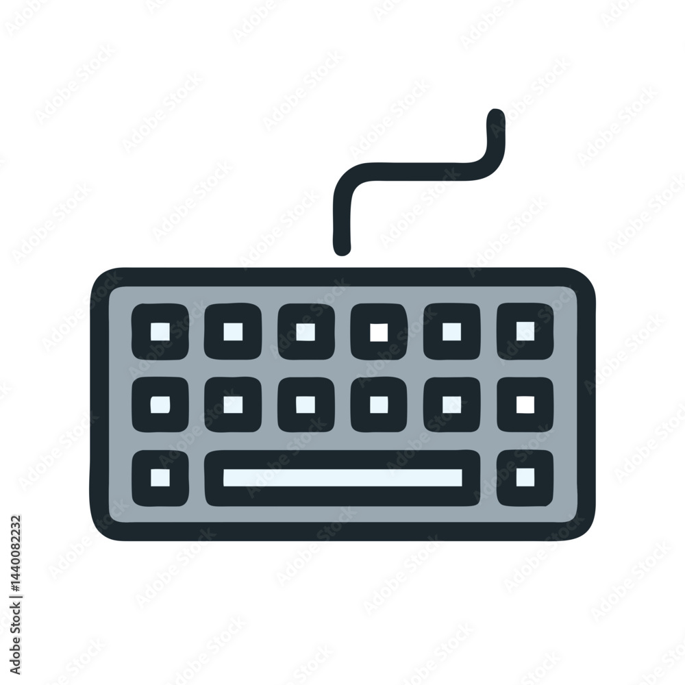 Poster keyboard icon illustration with cable, input device for typing and computing