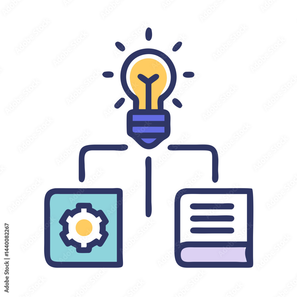 Poster creative problem solving concept: lightbulb connecting to process and research