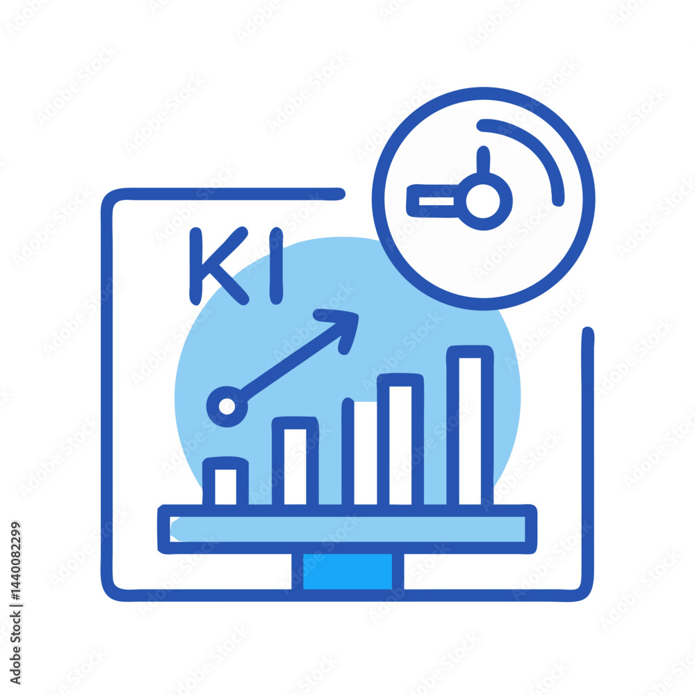 Poster key indicator (ki) performance improvement monitor showing positive bar graph and speedometer