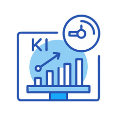 Key Indicator (KI) performance improvement monitor showing positive bar graph and speedometer