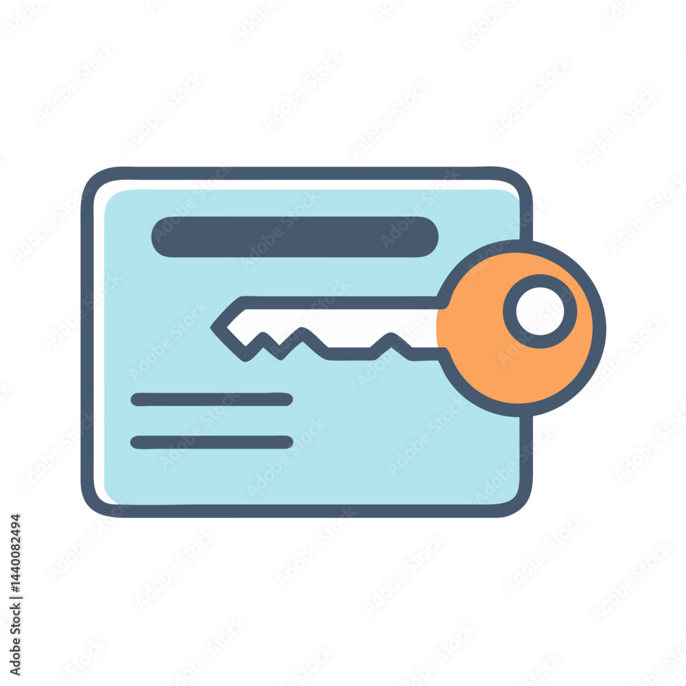 Poster secure access card with key icon - identity, security, verification concept