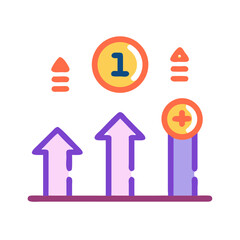 Business Growth Chart with Coin and Plus Sign on Black Background