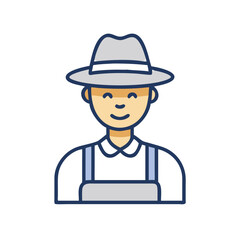Smiling Farmer Icon with Hat and Overalls on Black Background