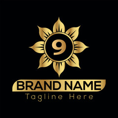 Vector illustration of a gold medal with ribbon is a best award icon, a golden sign of victory 9 logo design 