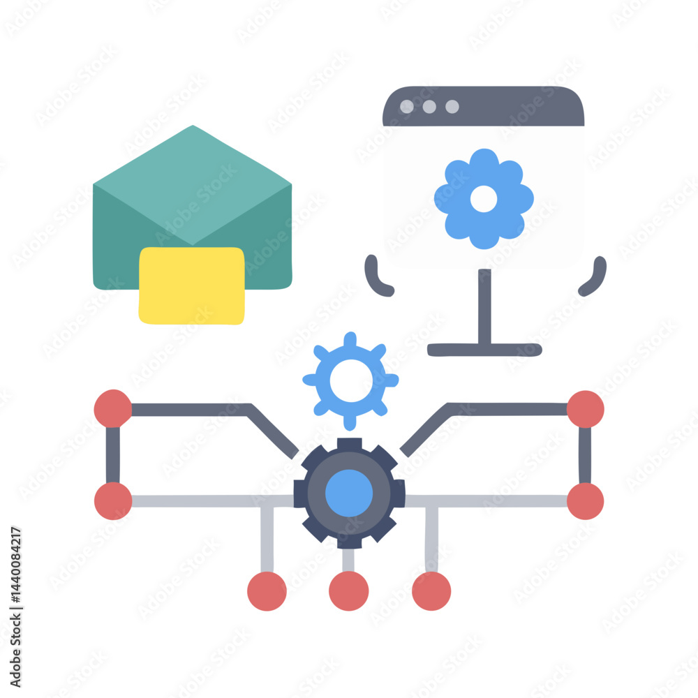 Poster data flow and process automation: network of connected systems icon