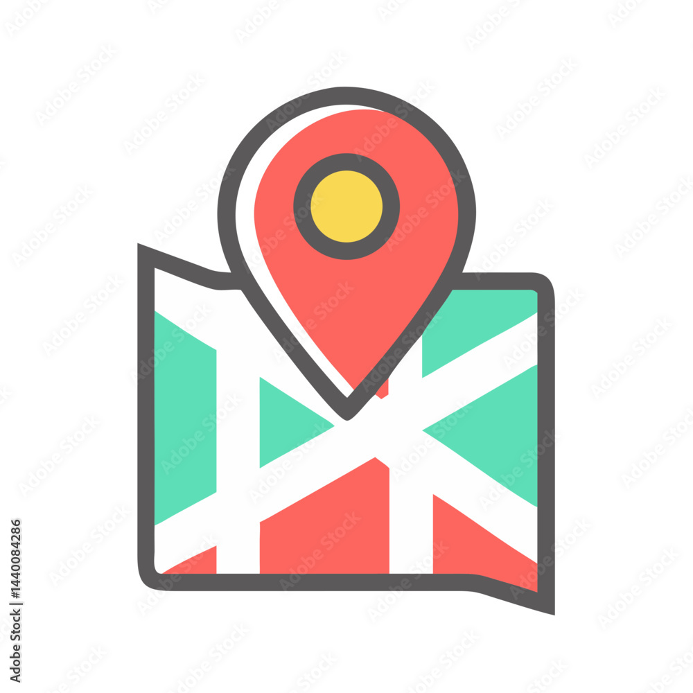 Poster colorful map and location pin icon for navigation and travel