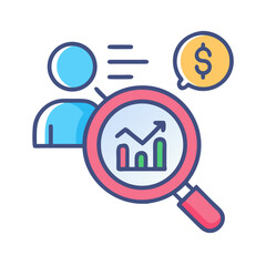 Customer Data Analysis with Money, Market Research and Growth Chart in Magnifier