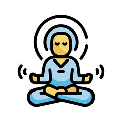 Meditating Person Icon in Lotus Position with Closed Eyes on Black Background