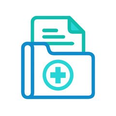 Medical Record Icon: Folder with Document, Plus Sign, and Health Information