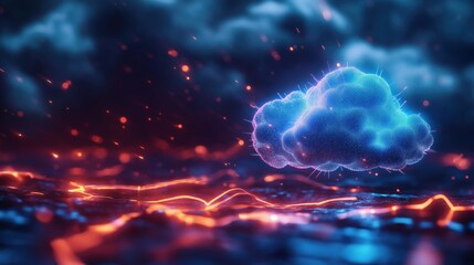 Dynamic cloud formation over electric landscape digital art abstract environment futuristic viewpoint