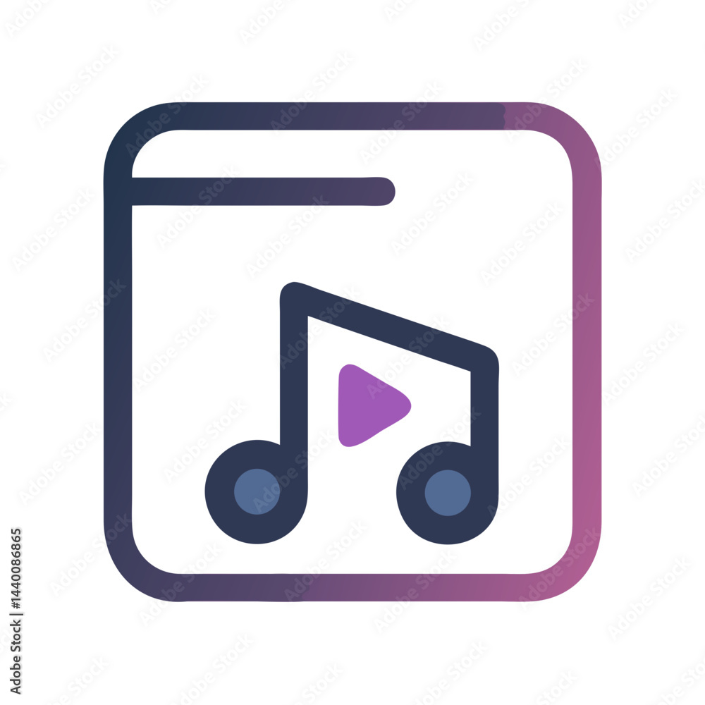 Poster gradient music icon with play symbol in rounded square on black
