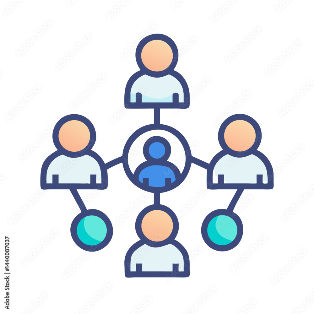 Poster network structure of people, flat line design and hierarchy icon
