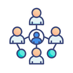 Network Structure of People, Flat Line Design and Hierarchy Icon