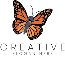 Happy Orange Butterfly Cartoon Illustration Design Graphic kid cute logo icon card baby kids wings  