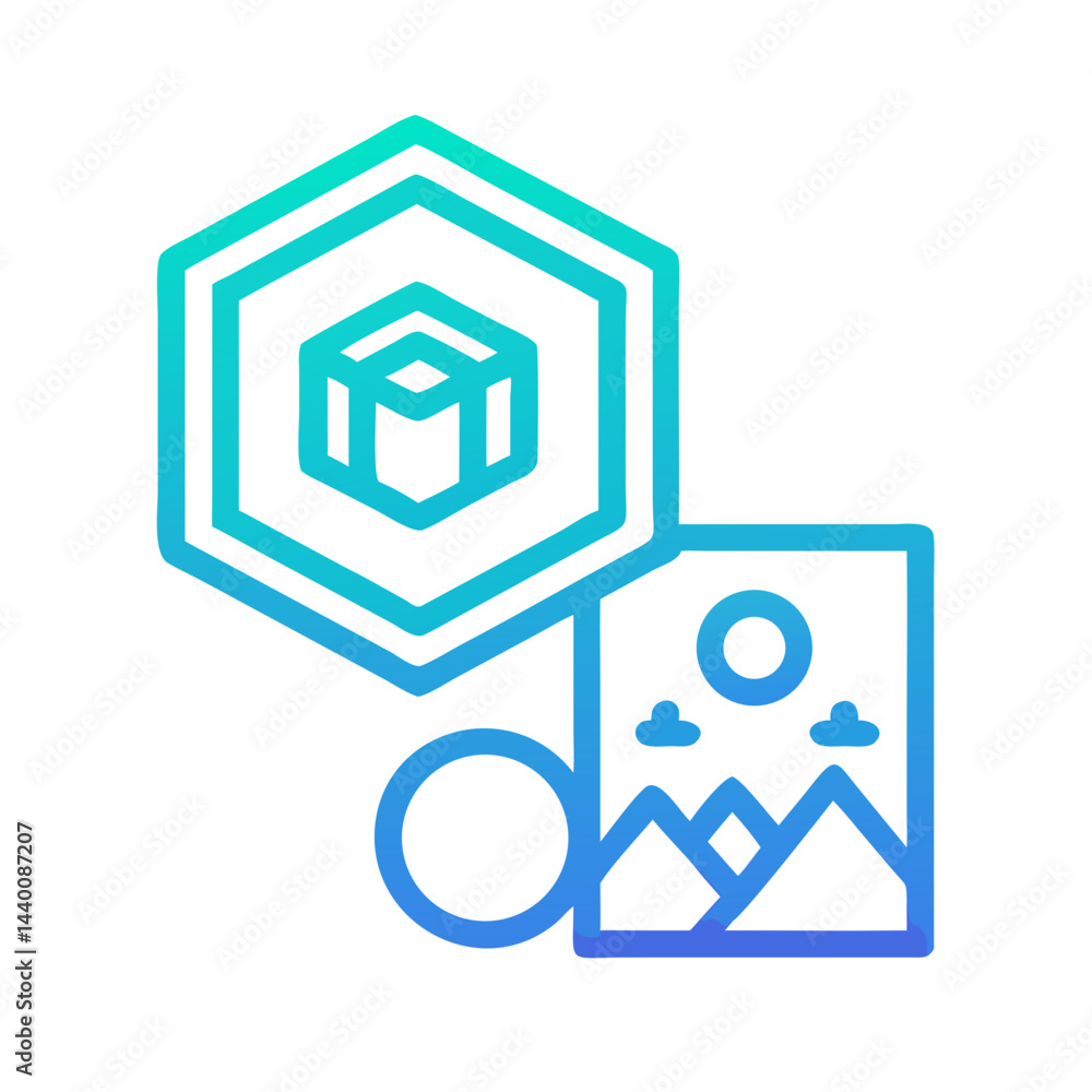 Poster neon icon representing 3d modeling, imaging, and object creation and image files