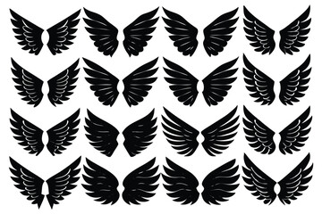 Obraz premium Angel wings set black silhouette collection different shapes isolated on white background
