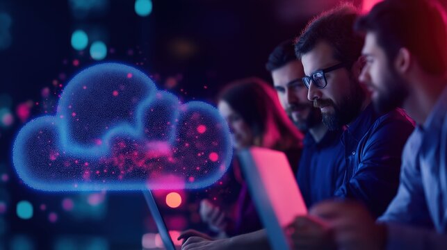 Collaborative cloud computing workshop tech hub digital engagement urban environment close-up innovation