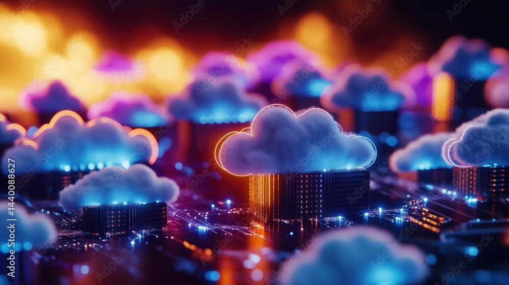 Poster cloud computing visualization in futuristic tech environment digital art high-tech aesthetic
