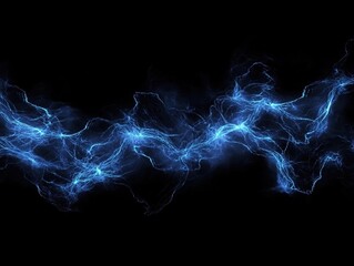 3D - rendered flowing blue electric waves on a black background, showcasing fluid and dynamic energy.