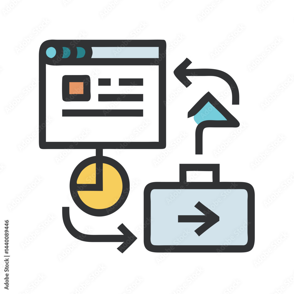 Poster data exchange vector icon: website, analytics, data transfer, workflow