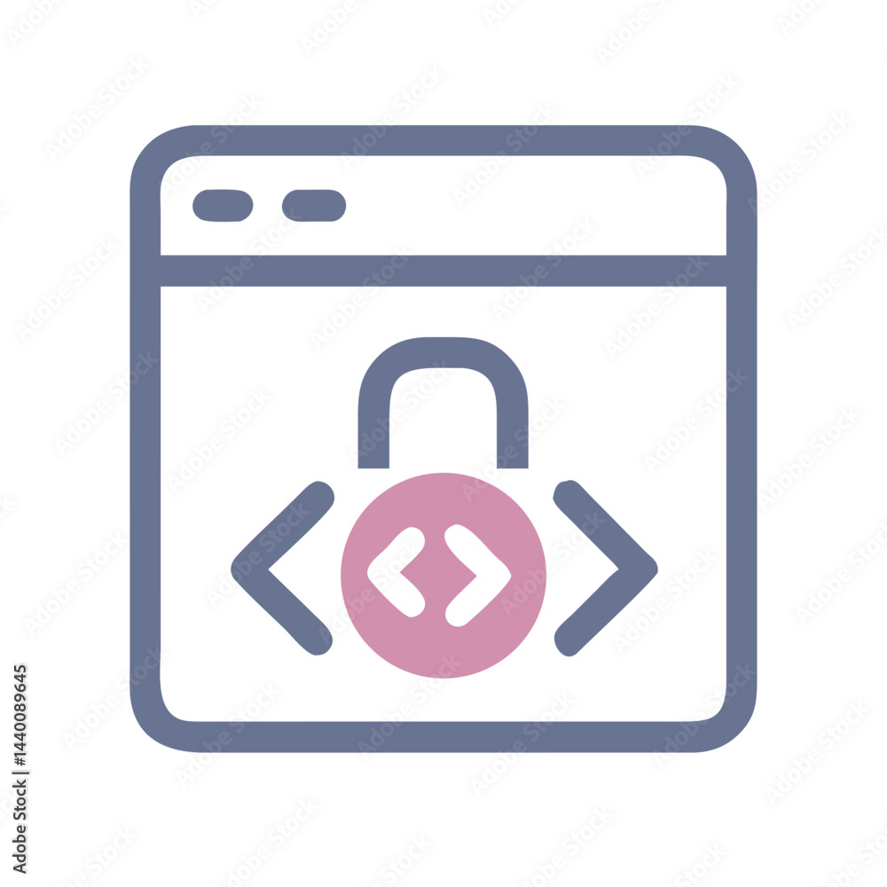 Poster secure code web development icon, data protection symbol, website safety