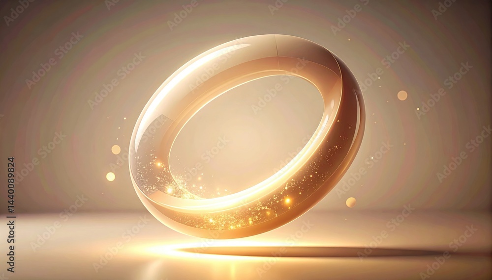 Poster floating golden ring abstract setting 3d render magical aura soft lighting
