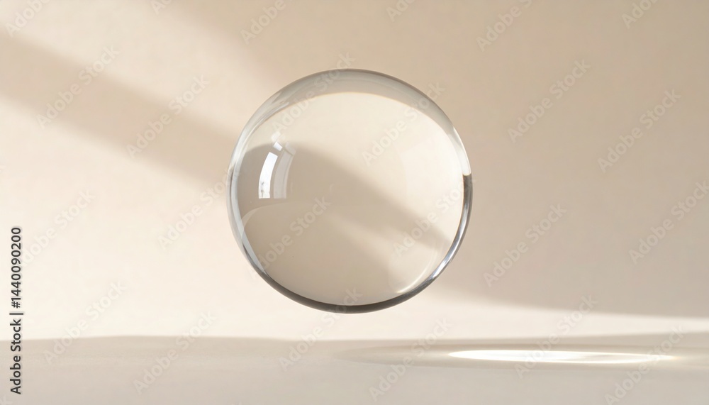 Poster floating transparent sphere in minimalist indoor setting abstract art calm environment aerial view c