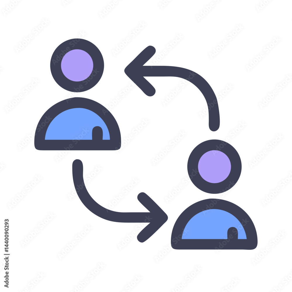 Poster data exchange concept: two user icons with arrows symbolizing communication