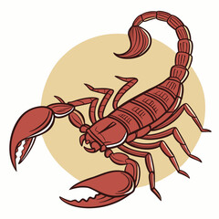 A detailed vector illustration of the Indian red scorpion (Hottentotta tamulus), showcasing its venomous stinger and predatory stance