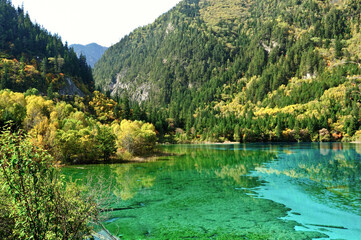  Travel in China Early morning at Jiuzhaigou scenic spot, Sichuan province, China.