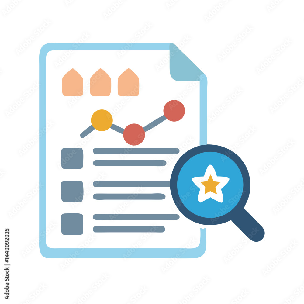 Poster data analysis with statistics and trends report, using a magnifier for visualization