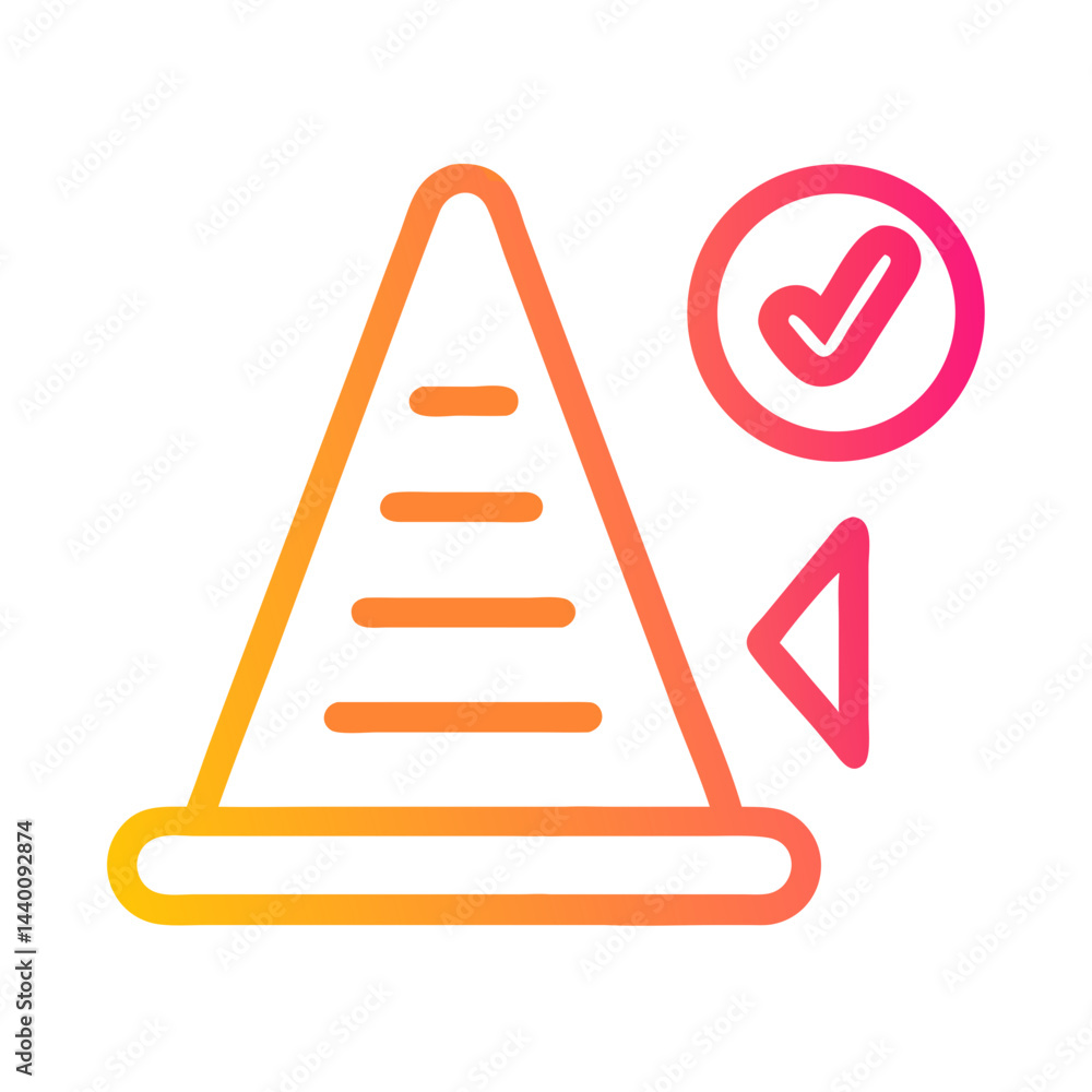Poster software testing icon with a checkmark and a triangle, gradient style