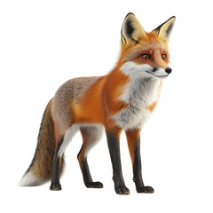 3D red fox, full-body standing pose, transparent background