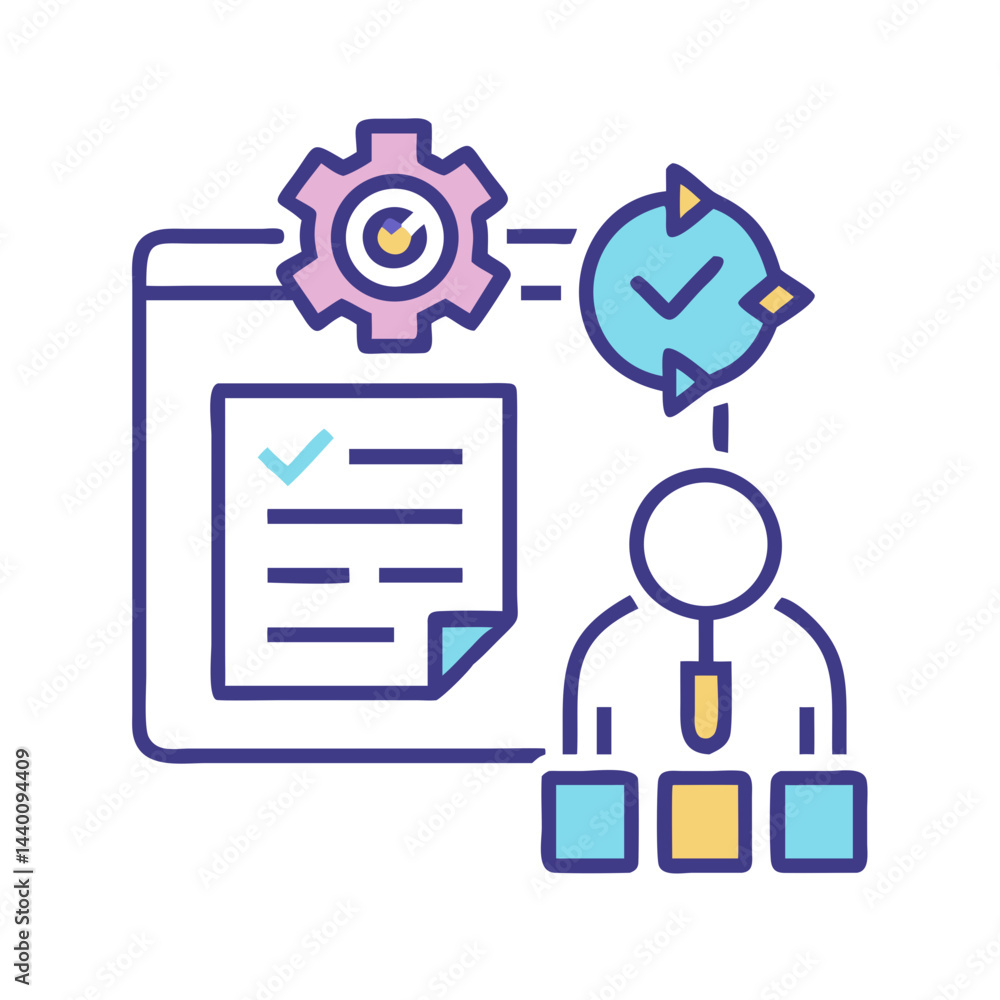 Poster project management workflow: automation, time management and task delegation icon