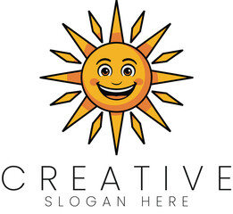 Happy Smiling Sun Cartoon Character Logo Design Illustration ray icon cute kids clean image symbol  