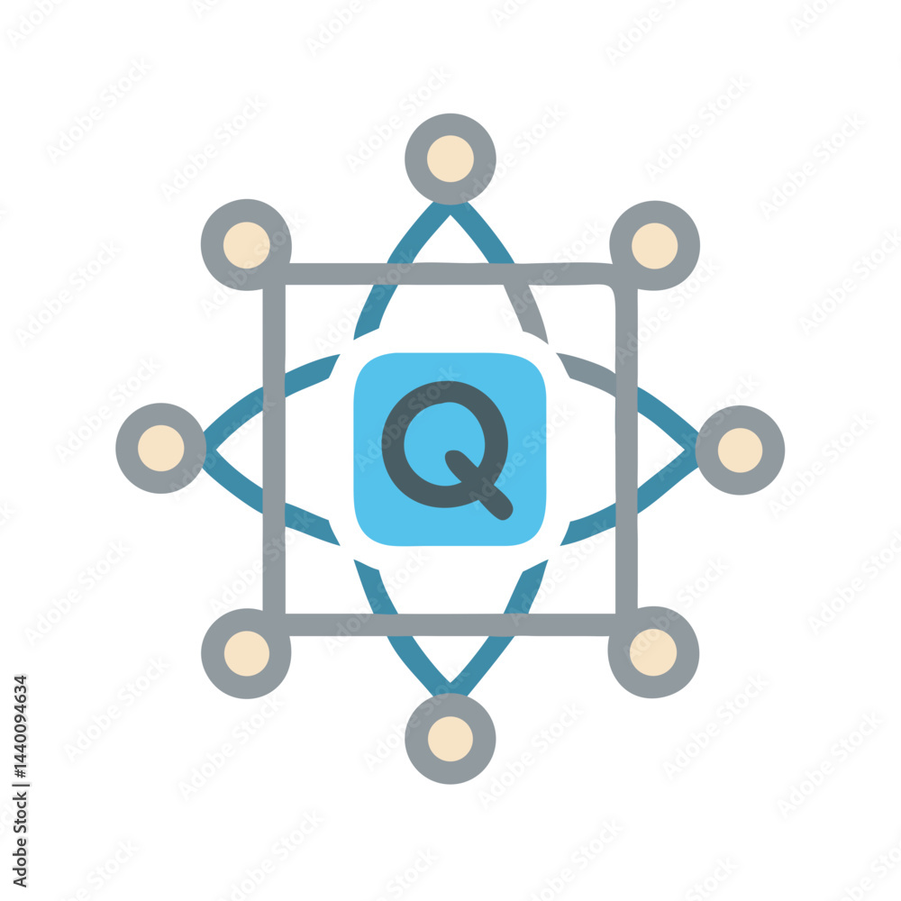 Poster quantum computing network icon: connection, artificial intelligence, and data science concept