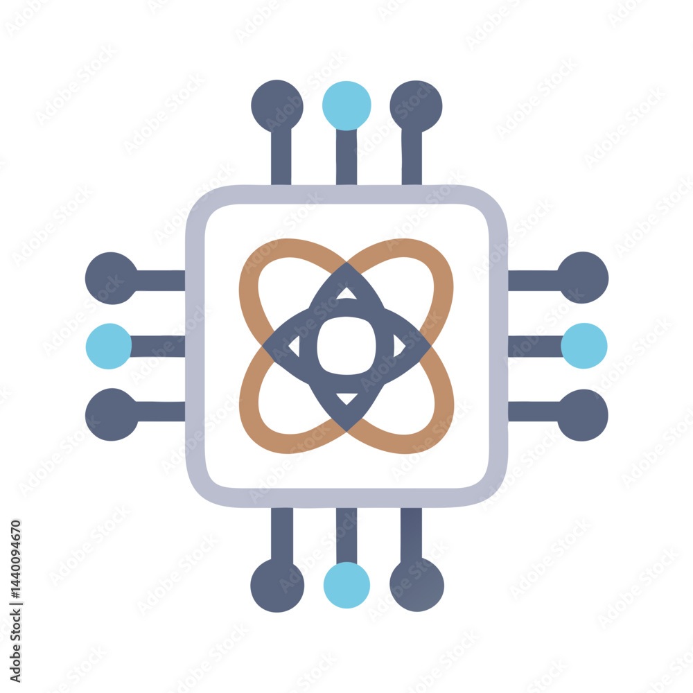 Poster quantum computing processor core icon isolated on black background