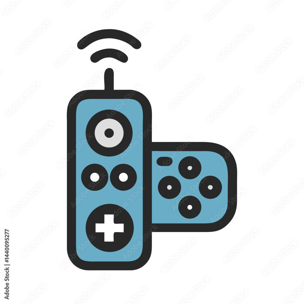 Poster blue wireless game controller illustration icon on black background for ui design.