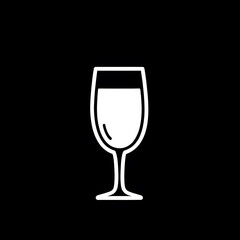 white silhouette icon of a wine glass icon logo, black background