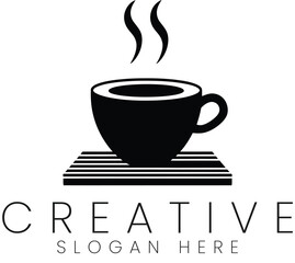 Simple Black Coffee Cup Logo Design Hot Beverage Minimalist Graphic mug tea art icon cafe white     