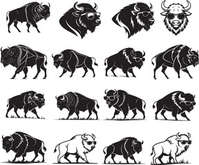 set of bison silhouettes