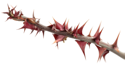 Close-up of a thorny branch with vibrant spikes. transparent background