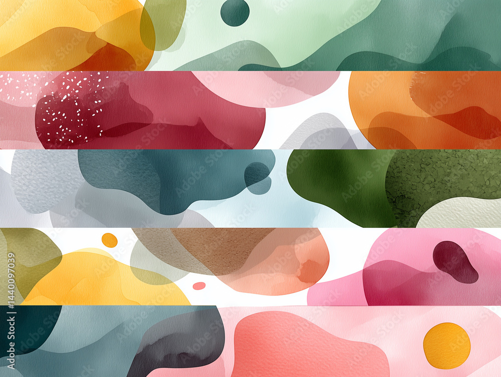 Poster colorful abstract fluid shapes create vibrant and dynamic composition, showcasing blend of organic f